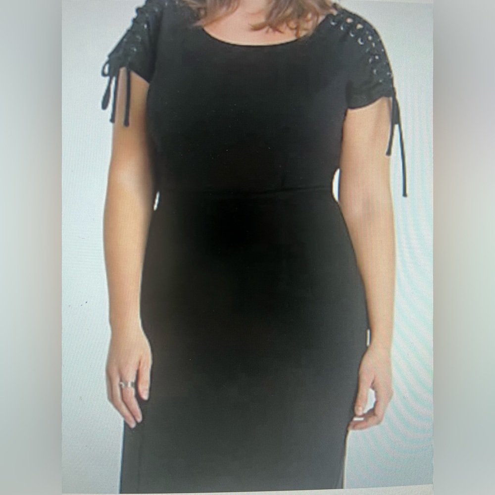 Torrid Black Dress 20 Lace Up Sleeve Ponte Bodycon Dress